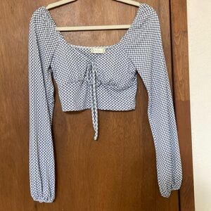 Altar’d State Gingham Front Tie Milkmaid Scoop Neck Long Sleeve Crop Top